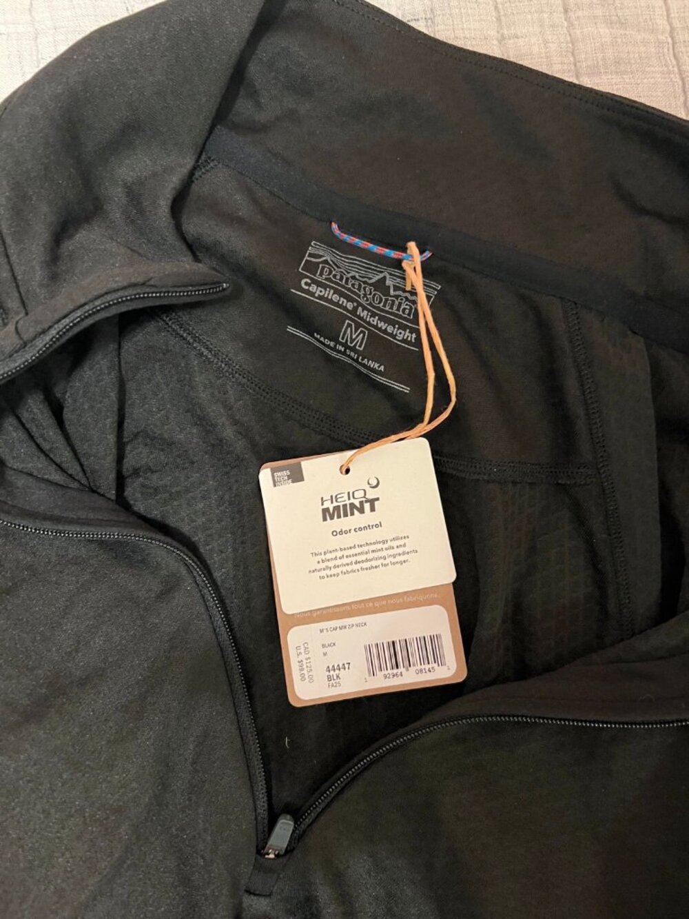 Patagonia Men's Capilene Midweight Zip-Neck - Black, Medium, New With Tags